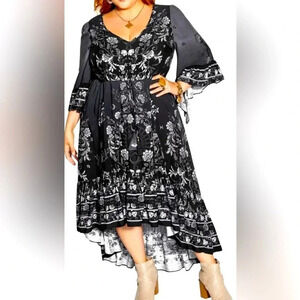 City Chic Hannah Floral V-Neck Tiered High Low Maxi Dress, Size XXL/22